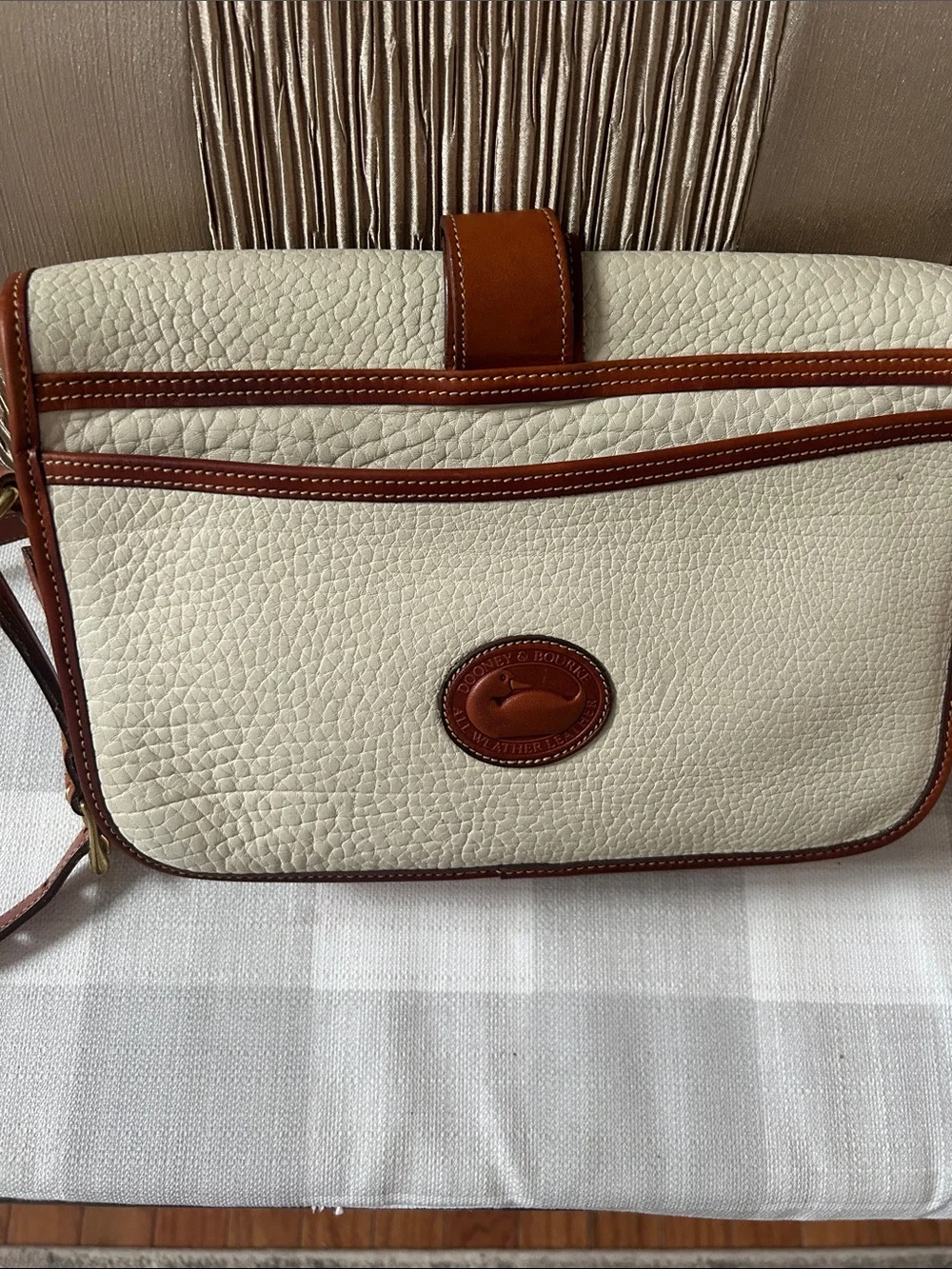 Vintage Dooney & Bourke Cream and Tan Pebbled Leather Crossbody Bag